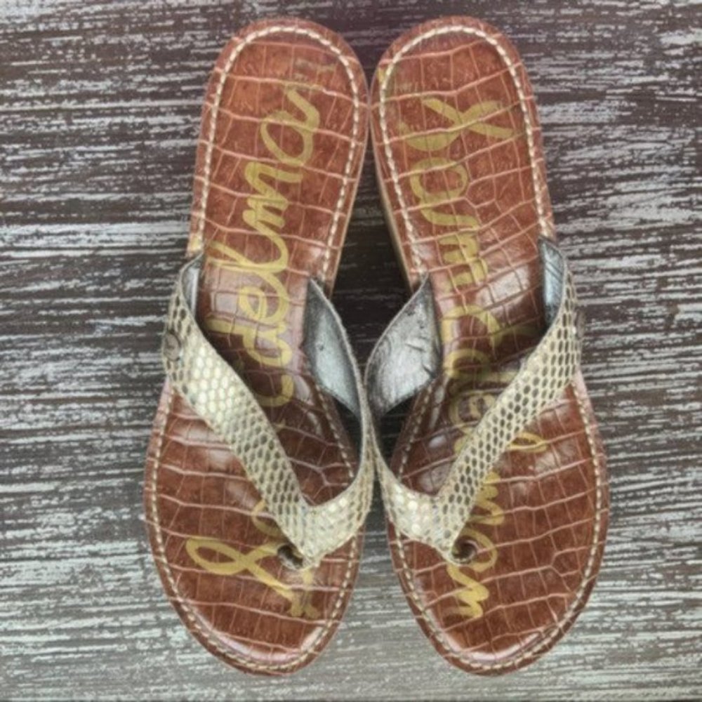 Sam Edelman Romy Gold Snake Cork Wedge Sandals